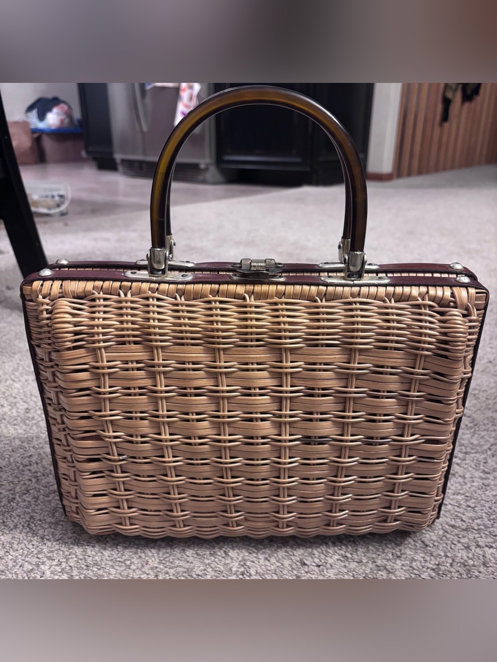  Vintage 1960s Wicker Box Purse - Attributed to Midas of Miami (Unsigned)